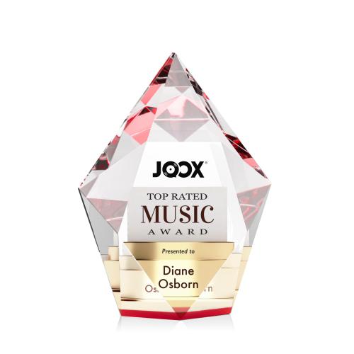 Awards and Plaques - Crystal Trophies - Barron Full Color Red Polygon Crystal Trophy