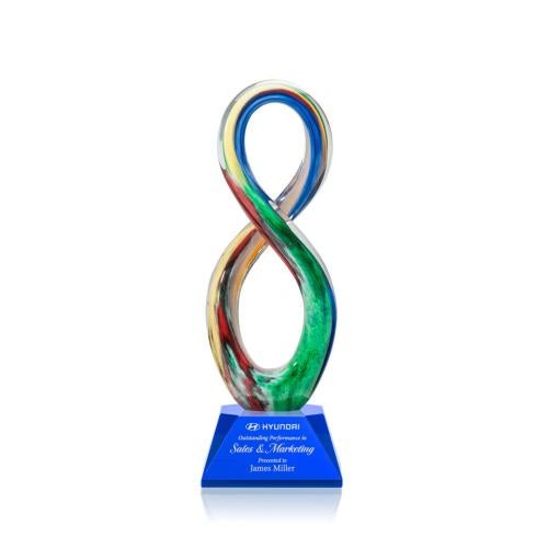 Awards and Plaques - Glass Trophies - Art Glass Trophies - Pitts on Cahill Base Blue Unique Glass Trophy