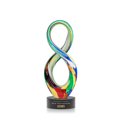 Awards and Plaques - Glass Trophies - Art Glass Trophies - Pitts on Lockwood Base Black Unique Glass Trophy