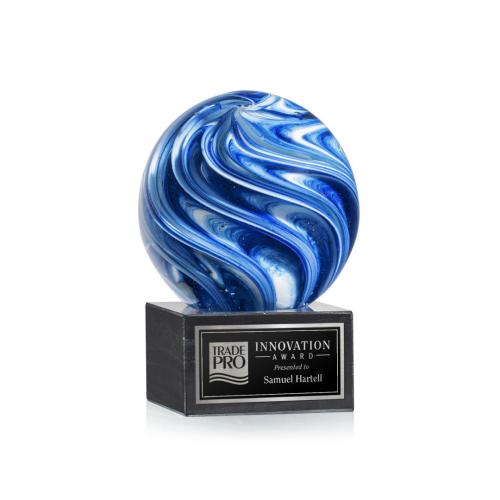 Awards and Plaques - Glass Trophies - Art Glass Trophies - Neptune Globe on Square Marble Base Glass Trophy