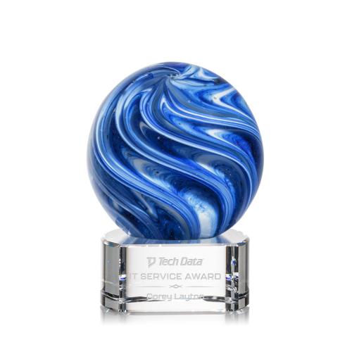 Awards and Plaques - Glass Trophies - Art Glass Trophies - Neptune on Half Round Base Clear Globe Glass Trophy