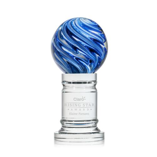 Awards and Plaques - Glass Trophies - Art Glass Trophies - Neptune Globe on Crystal Pedestal Base Glass Trophy