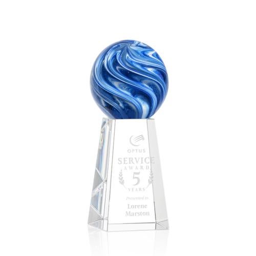 Awards and Plaques - Glass Trophies - Art Glass Trophies - Neptune Globe on Tall Crystal Base Glass Trophy