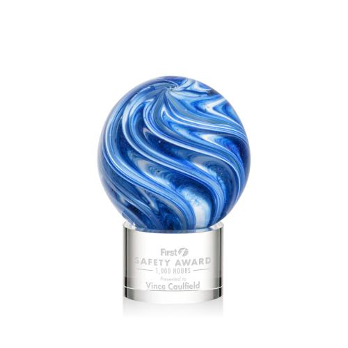 Awards and Plaques - Glass Trophies - Art Glass Trophies - Neptune on Round Base Clear Globe Glass Trophy