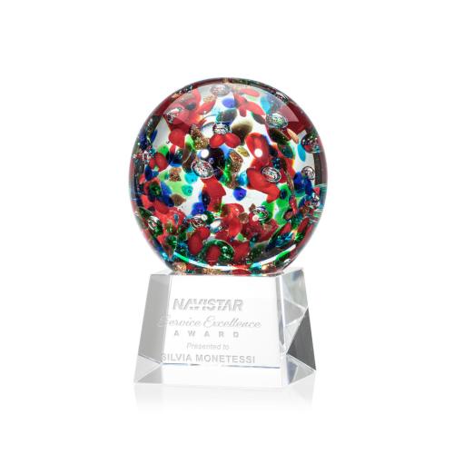 Awards and Plaques - Glass Trophies - Art Glass Trophies - Knapp on Small Crystal Base Clear Globe Glass Trophy