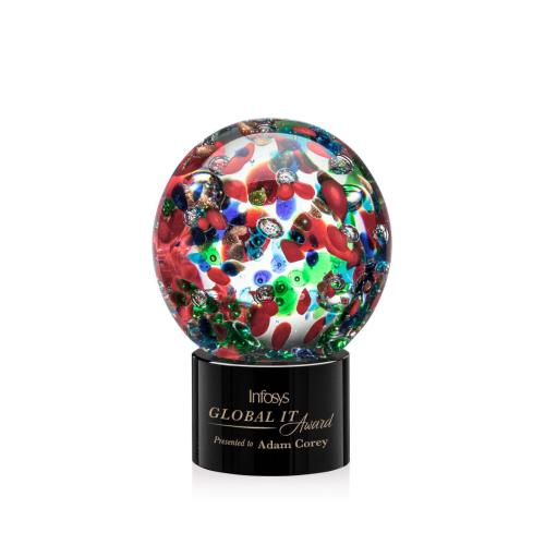 Awards and Plaques - Crystal Trophies - Knapp on Round Base Black Globe Glass Trophy