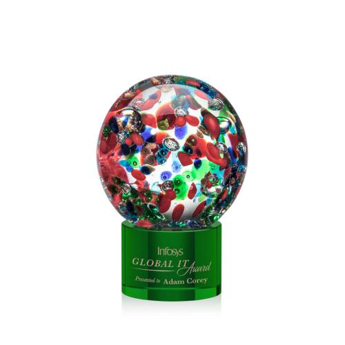 Awards and Plaques - Crystal Trophies - Knapp on Round Base Green Globe Glass Trophy