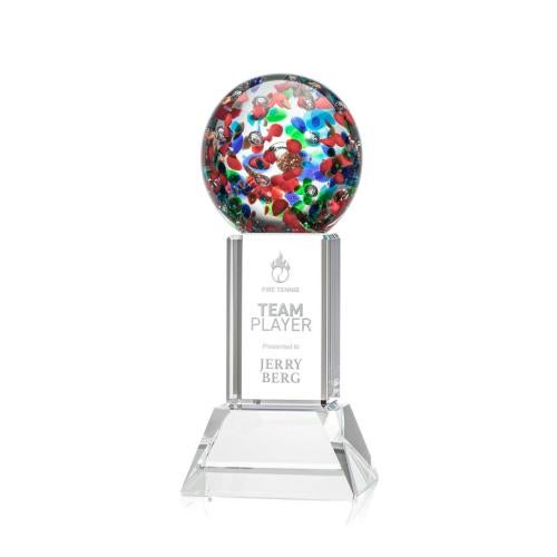 Awards and Plaques - Glass Trophies - Art Glass Trophies - Knapp on Tower Base Clear Globe Glass Trophy