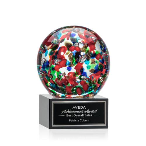 Awards and Plaques - Crystal Trophies - Knapp on Plated Crystal Base Black Globe Glass Trophy