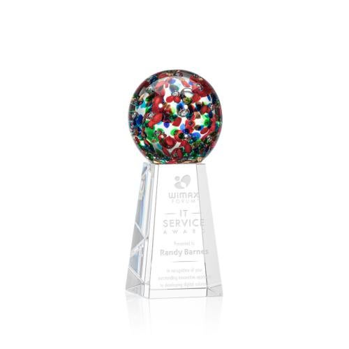Awards and Plaques - Crystal Trophies - Knapp Globe on Tall Crystal Base Glass Trophy