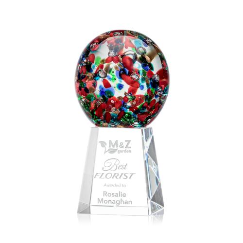 Awards and Plaques - Glass Trophies - Art Glass Trophies - Knapp Globe on Medium Crystal Base Glass Trophy