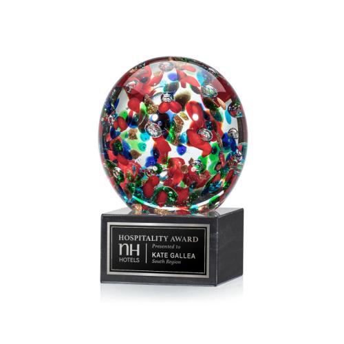 Awards and Plaques - Glass Trophies - Art Glass Trophies - Knapp Globe on Square Marble Trophy