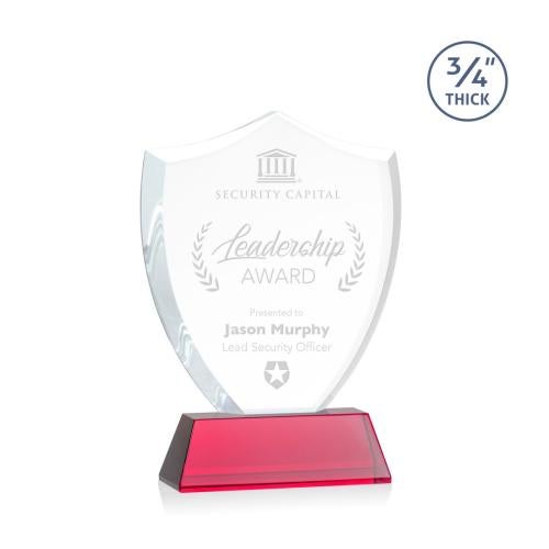 Awards and Plaques - Crystal Trophies - Escamilla Shield on Helton Red Unique Crystal Trophy