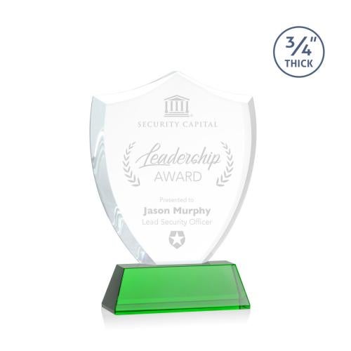 Awards and Plaques - Crystal Trophies - Escamilla Shield on Helton Green Unique Crystal Trophy