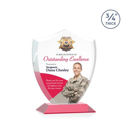 Awards and Plaques - Crystal Trophies - Escamilla Shield Full Color Red Unique Crystal Trophy