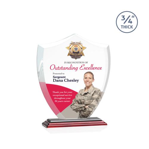 Awards and Plaques - Crystal Trophies - Escamilla Shield Full Color Rosewood Unique Crystal Trophy