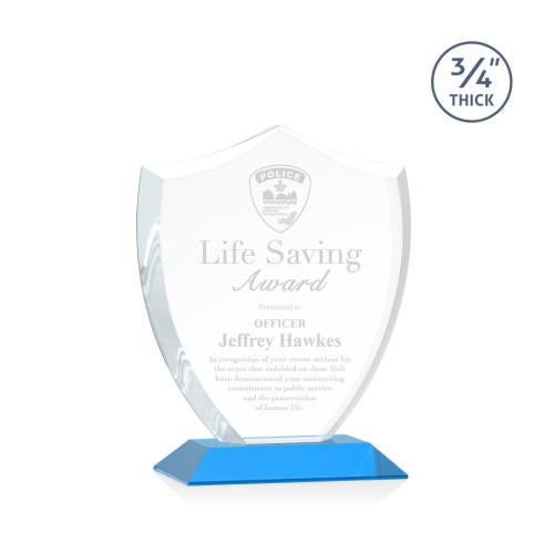 Awards and Plaques - Crystal Trophies - Escamilla Shield Sky Blue Unique Crystal Trophy