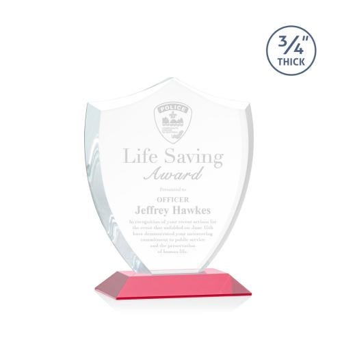 Awards and Plaques - Crystal Trophies - Escamilla Shield Red Unique Crystal Trophy