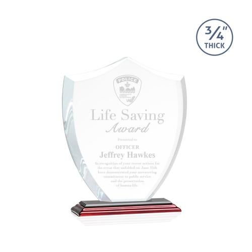 Awards and Plaques - Crystal Trophies - Escamilla Shield Rosewood Unique Crystal Trophy
