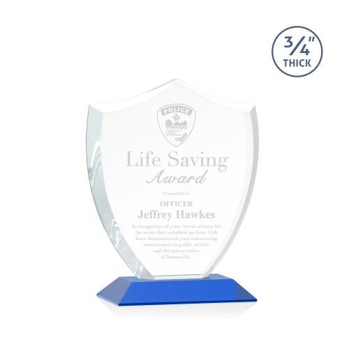 Awards and Plaques - Crystal Trophies - Escamilla Shield Blue Unique Crystal Trophy