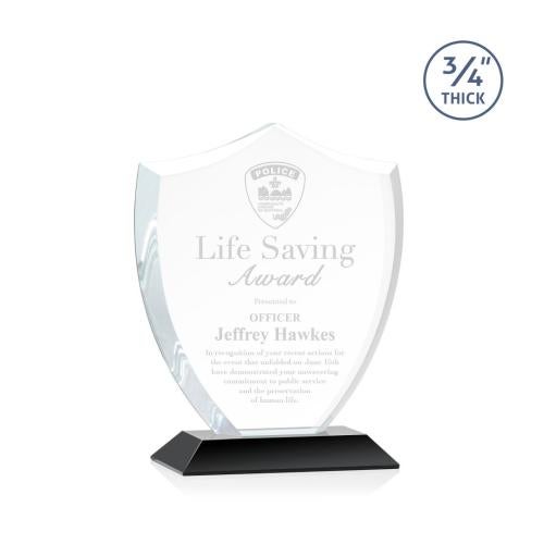 Awards and Plaques - Crystal Trophies - Escamilla Shield Black Unique Crystal Trophy