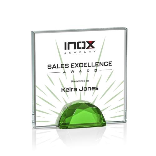 Awards and Plaques - Diamond Trophies - Pruitt Full Color Green Square / Cube Crystal Trophy
