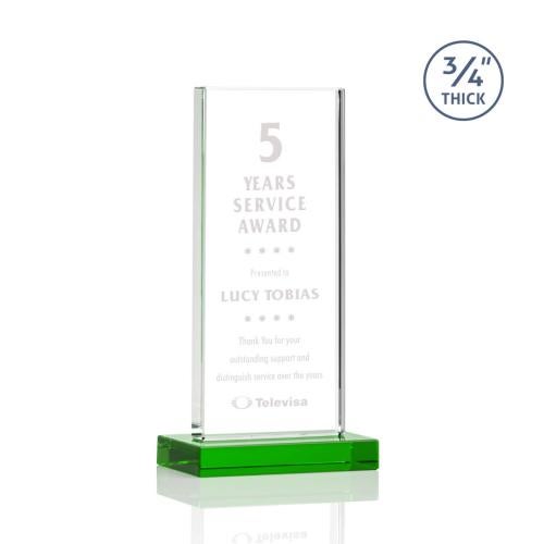 Awards and Plaques - Crystal Trophies - Prieto Green Rectangle Crystal Trophy
