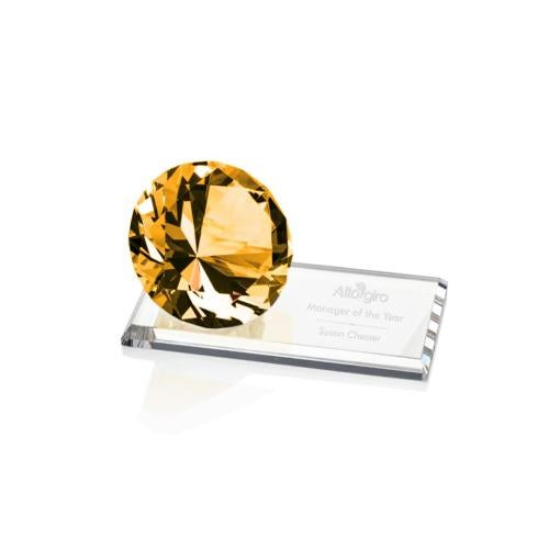 Awards and Plaques - Crystal Trophies - Diamond on Starfire Amber Crystal Trophy