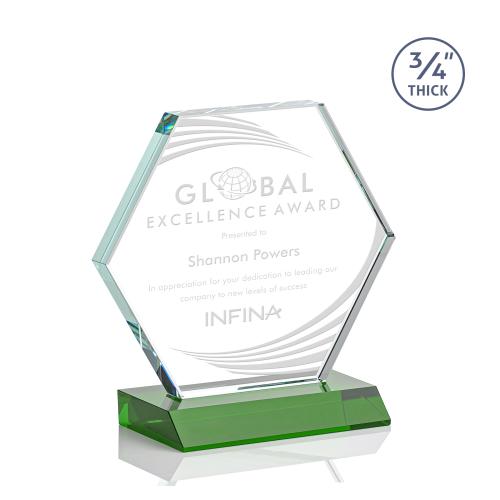 Awards and Plaques - Crystal Trophies - Pagan Green Polygon Crystal Trophy