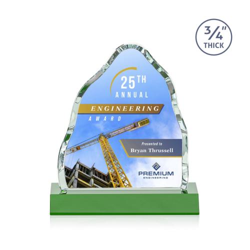 Awards and Plaques - Crystal Trophies - Hobbs Full Color Green Crystal Trophy