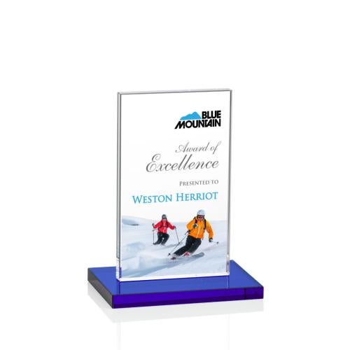 Awards and Plaques - Crystal Trophies - Riggs Full Color Blue Rectangle Crystal Trophy