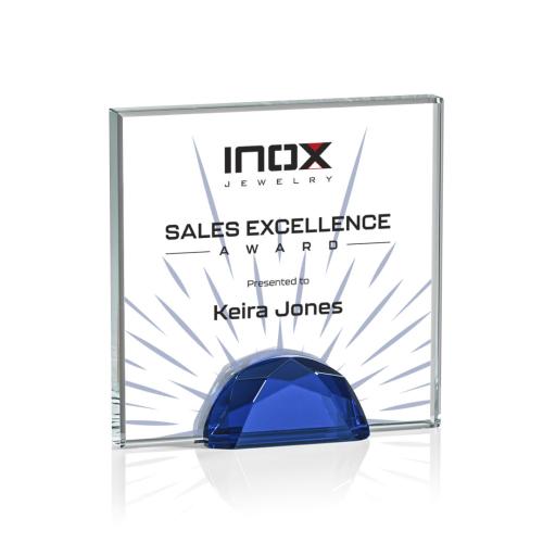 Awards and Plaques - Diamond Trophies - Pruitt Full Color Blue Square / Cube Crystal Trophy