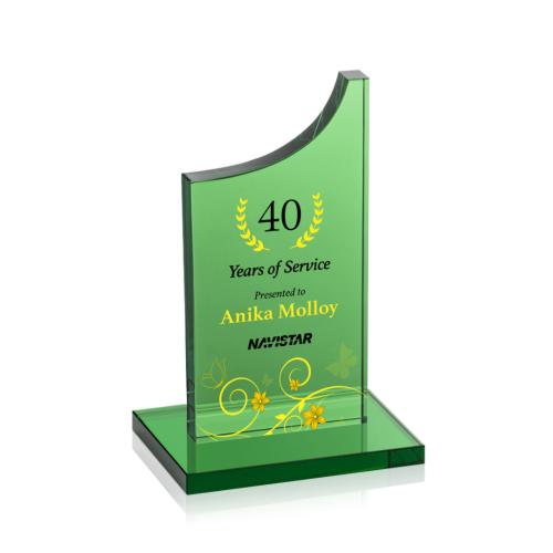 Awards and Plaques - Crystal Trophies - Fields  Full Color Green Peaks Crystal Trophy