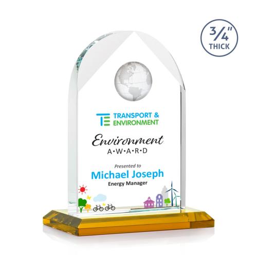 Awards and Plaques - Crystal Trophies - Cortez Full Color Amber Globe Crystal Trophy