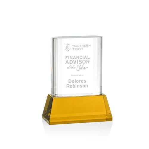 Awards and Plaques - Crystal Trophies - Downey on Base Amber Rectangle Crystal Trophy