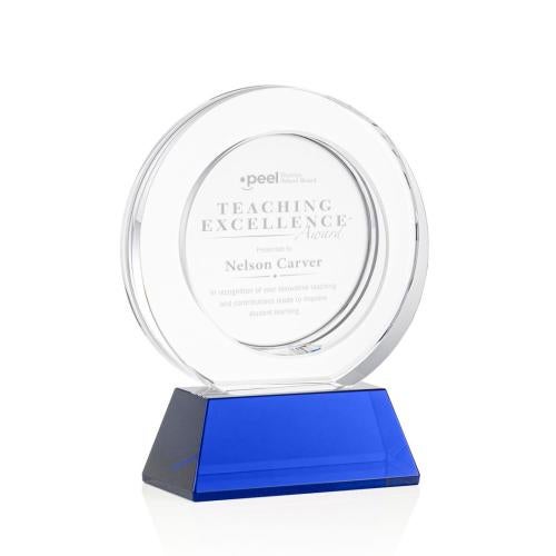 Awards and Plaques - Crystal Trophies - Napier on Base Blue Circle Crystal Trophy