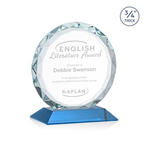 Awards and Plaques - Crystal Trophies - Clarke Sky Blue Circle Crystal Trophy