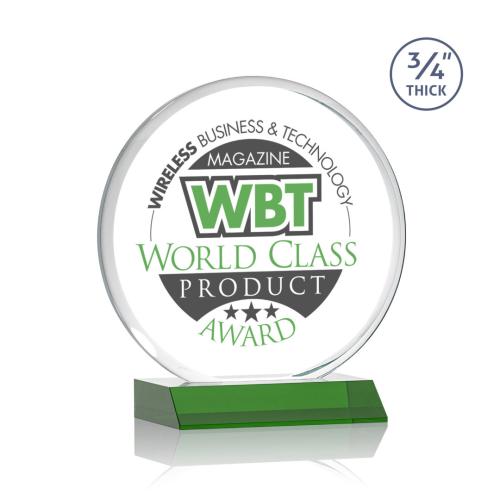Awards and Plaques - Custom Trophies - Juarez Full Color Green Circle Crystal Trophy
