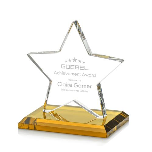Awards and Plaques - Crystal Trophies - Gamboa Star Amber Crystal Trophy