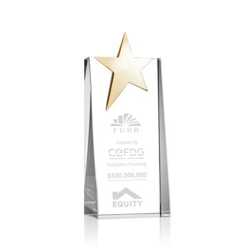 Awards and Plaques - Crystal Trophies - Morse Gold Star Towers Crystal Trophy