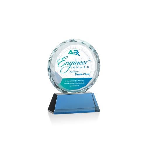 Awards and Plaques - Crystal Trophies - Linares Full Color Sky Blue Circle Crystal Trophy