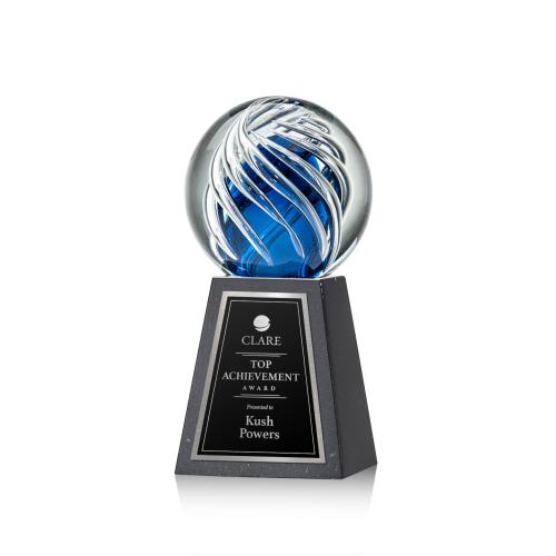 Awards and Plaques - Glass Trophies - Art Glass Trophies - Truong Globe on Tall Marble Base Glass Trophy