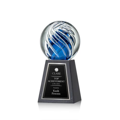 Awards and Plaques - Glass Trophies - Art Glass Trophies - Truong Globe on Tall Marble Glass Trophy