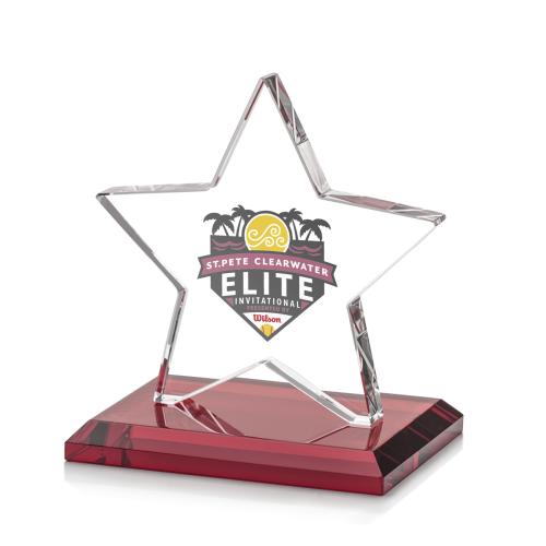 Awards and Plaques - Crystal Trophies - Gamboa Star Full Color Red Crystal Trophy