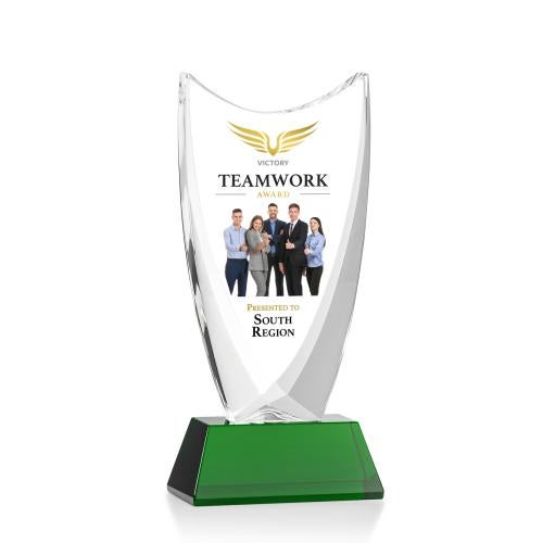 Awards and Plaques - Crystal Trophies - Singleton Full Color Green Peaks Crystal Trophy