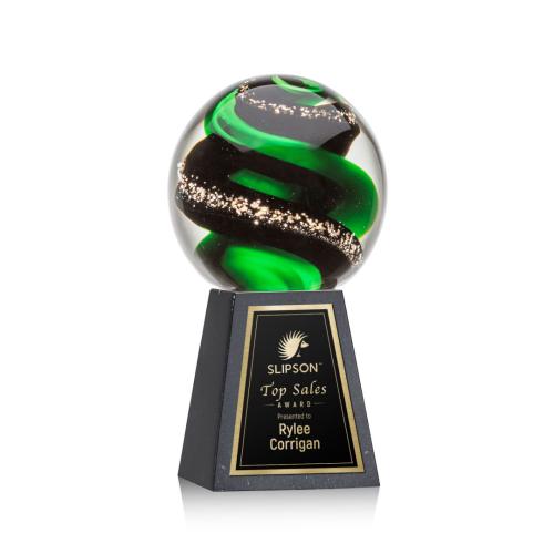 Awards and Plaques - Glass Trophies - Art Glass Trophies - Boykin Globe on Tall Marble Glass Trophy
