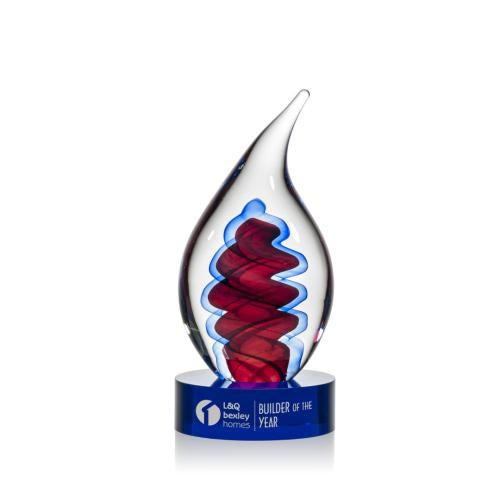 Awards and Plaques - Glass Trophies - Art Glass Trophies - Trilogy Blue Flame Glass Trophy