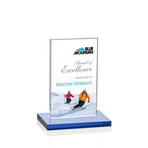 Awards and Plaques - Crystal Trophies - Riggs Full Color Sky Blue Rectangle Crystal Trophy