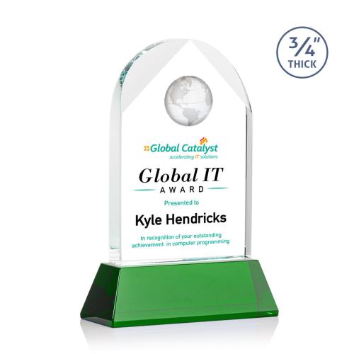 Awards and Plaques - Crystal Trophies - Cortez Full Color on Helton Green Globe Crystal Trophy