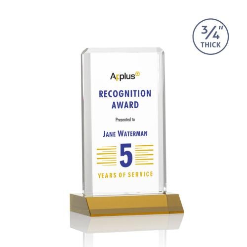 Awards and Plaques - Custom Trophies - Stubbs Full Color Amber Rectangle Crystal Trophy